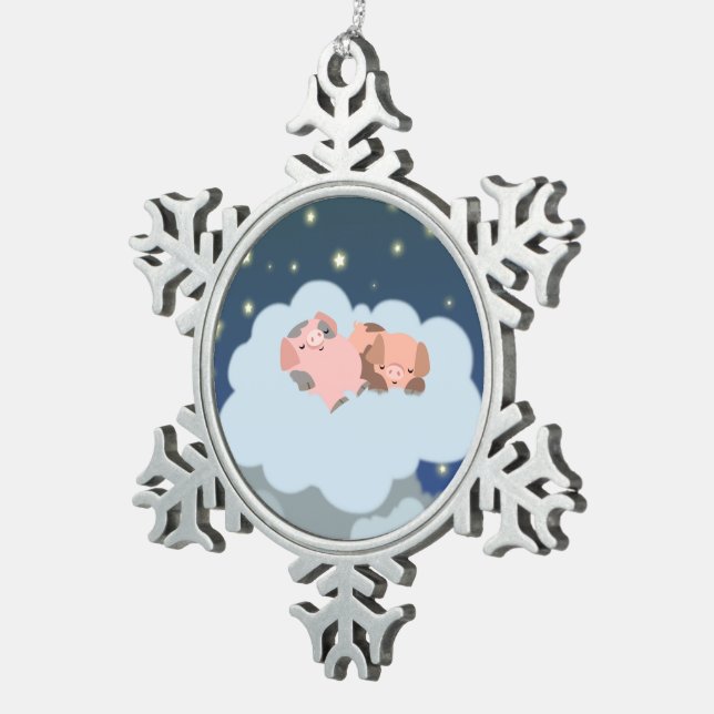 Cute Cartoon Slumbering Piglets Pewter Ornament (Right)