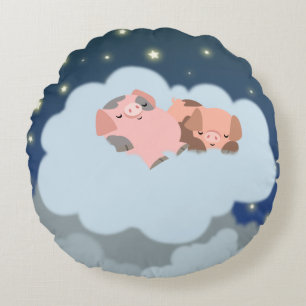 Cute Cartoon Slumbering Piglets Round Pillow