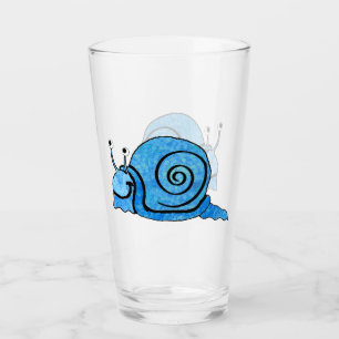 Cute Cartoon Smiling Blue Patterned Snail Glass