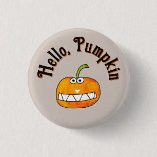 Cute Cartoon Smiling Hello Pumpkin Autumn Fall 3 Cm Round Badge