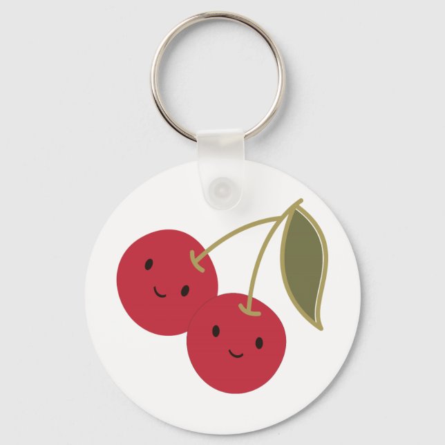 Cute Cartoon Smiling Kawaii Cherries Key Ring (Front)