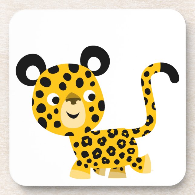 Cute Cartoon Smiling Leopard Set of Coasters (Front)