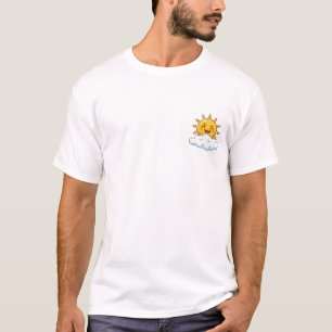 Cute Cartoon Smiling Sun Peeking Over Fluffy Cloud T-Shirt