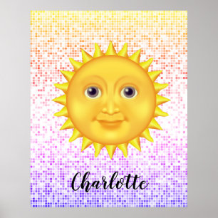 Cute Cartoon Smiling Sun  with Sweet Bumblebee    Poster