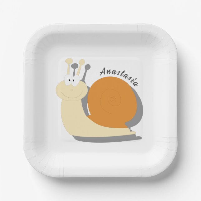 Cute Cartoon Snail Personalised Custom Paper Plate (Front)