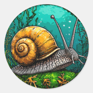 🐌 Cute Cartoon Snail Soft Minimal Animal  Classic Round Sticker