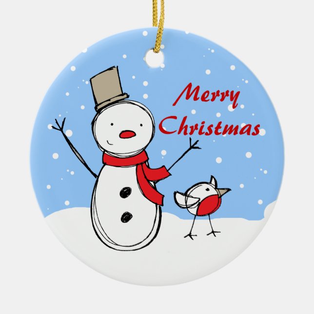 Cute Cartoon Snowman  Christmas Orname Ceramic Tree Decoration (Front)