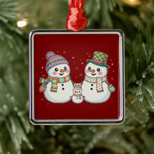 Cute Cartoon Snowman Family Winter Holiday  Metal Tree Decoration