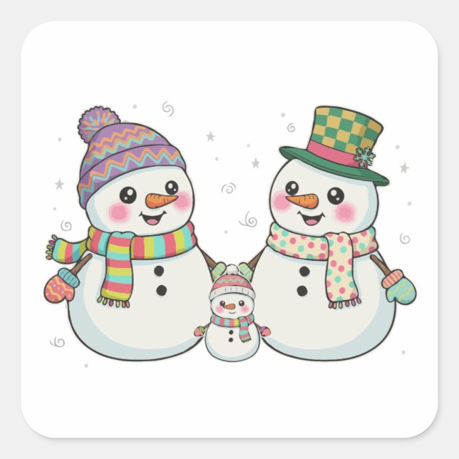 Cute Cartoon Snowman Family Winter Holiday  Square Sticker (Front)