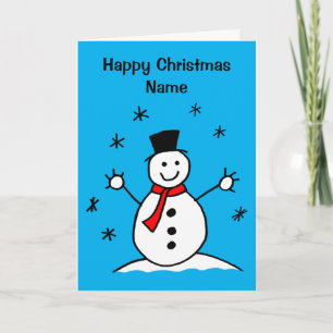 Cute Cartoon Snowman Happy Christmas Card