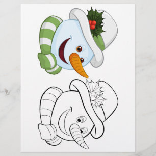Cute Cartoon snowman head colouring page