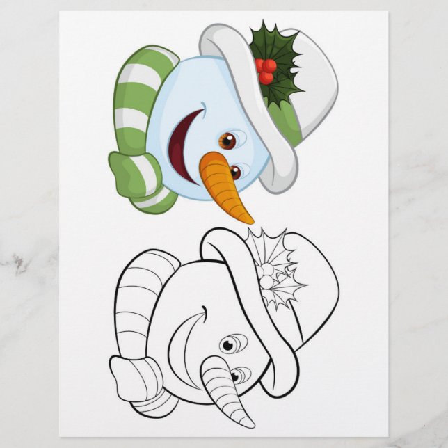 Cute Cartoon snowman head colouring page (Front)