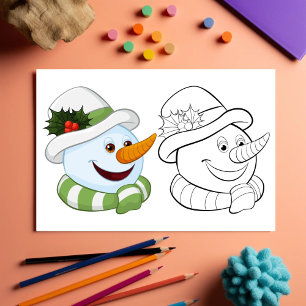 Cute Cartoon snowman head colouring page
