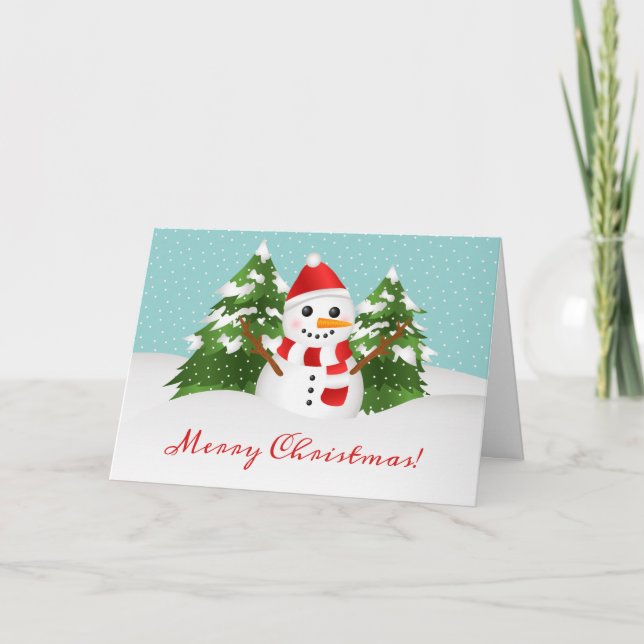 Cute Cartoon Snowman Personalizable Christmas Holiday Card (Front)