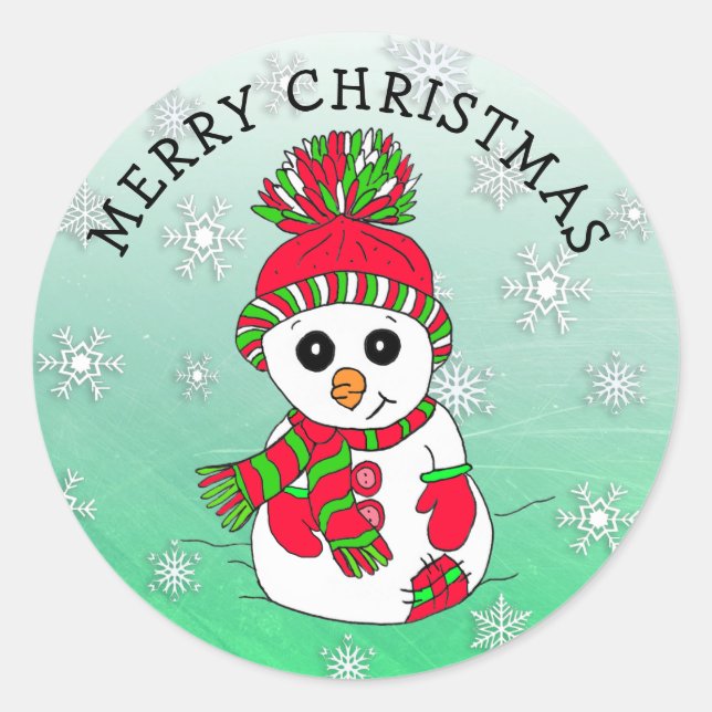 Cute Cartoon Snowman Snowflake Christmas Classic Round Sticker (Front)