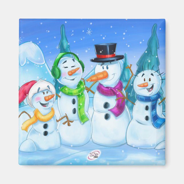 cute cartoon snowmen family magnet (Front)