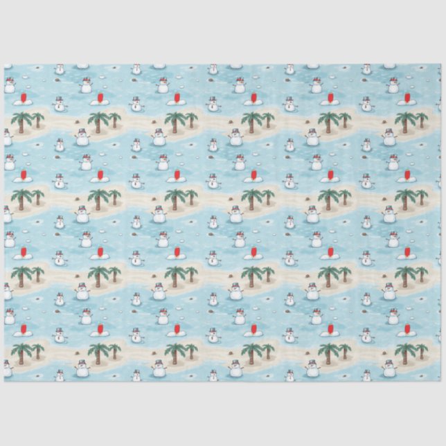Cute Cartoon Snowmen on a Beach Vacation Tissue Paper (Front)