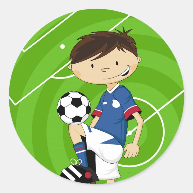 Cute Cartoon Soccer Football Boy Classic Round Sticker (Front)