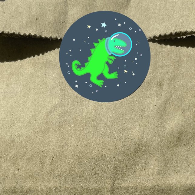 Cute Cartoon Space Dinosaur Classic Round Sticker (Creator Uploaded)