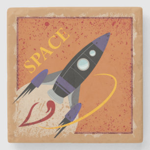 Cute Cartoon Spaceship Flying Through Space Stone Coaster