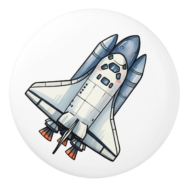Cute Cartoon Spaceship Personalised Ceramic Knob (Front)