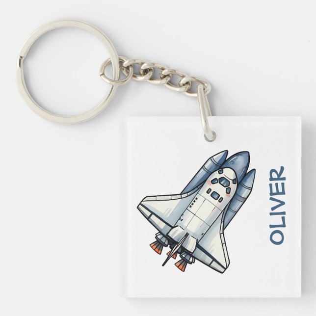 Cute Cartoon Spaceship Personalised Key Ring (Front)