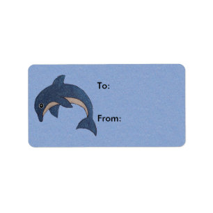 Cute Cartoon Sparkle Like Blue Jumping dolphin Label