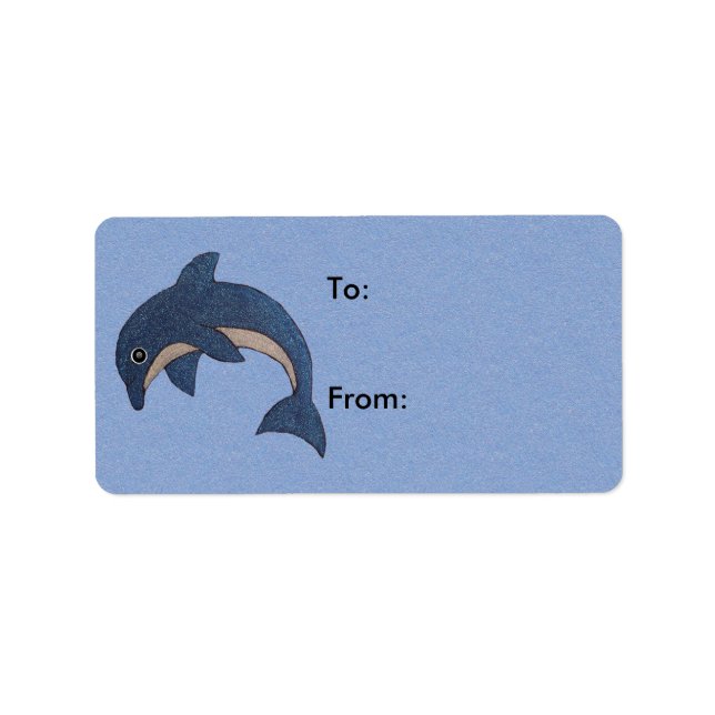 Cute Cartoon Sparkle Like Blue Jumping dolphin Label (Front)