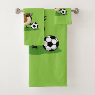Cute Cartoon Sparrow Playing Soccer Bath Towel Set