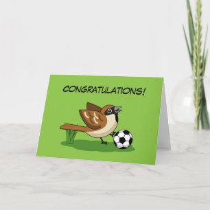 Cute Cartoon Sparrow Playing Soccer Card