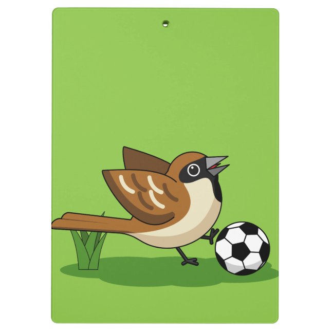 Cute Cartoon Sparrow Playing Soccer Clipboard (Back)