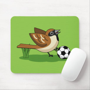 Cute Cartoon Sparrow Playing Soccer Mouse Mat