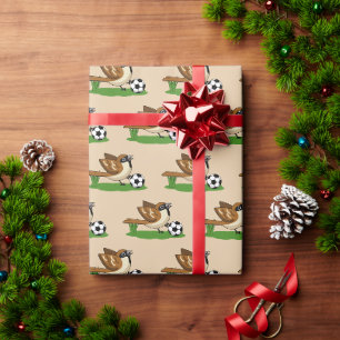 Cute Cartoon Sparrow Playing Soccer Pattern Wrapping Paper