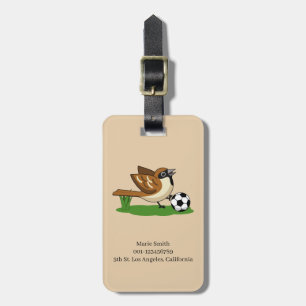 Cute Cartoon Sparrow Playing Soccer Personalize Luggage Tag