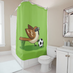 Cute Cartoon Sparrow Playing Soccer Shower Curtain