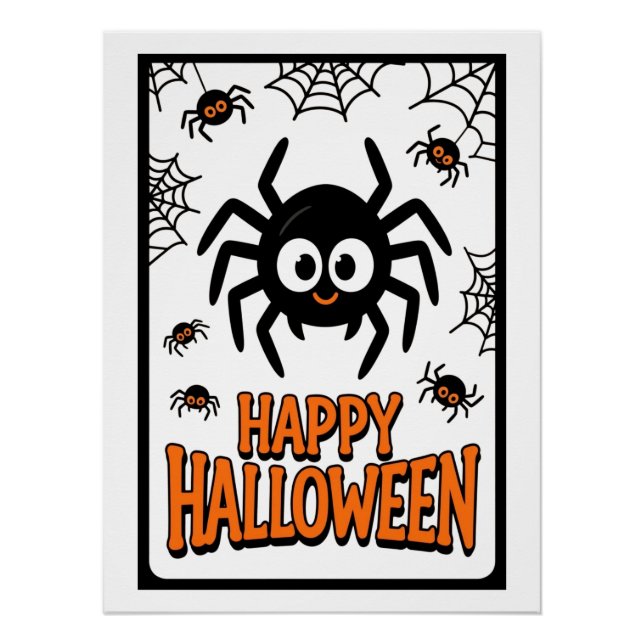 Cute Cartoon Spider Happy Halloween Poster (Front)