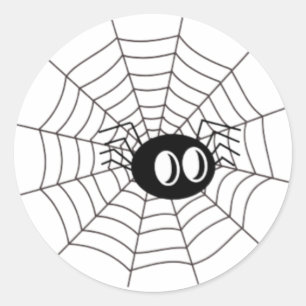 Cute Cartoon Spider On Web Classic Round Sticker