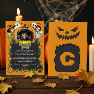 Cute Cartoon Spooktacular Halloween Monster Photo Thank You Card