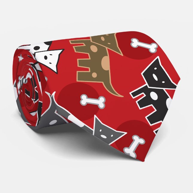 Cute Cartoon Spotted Doggies & Bones Fun Pet Tie (Rolled)