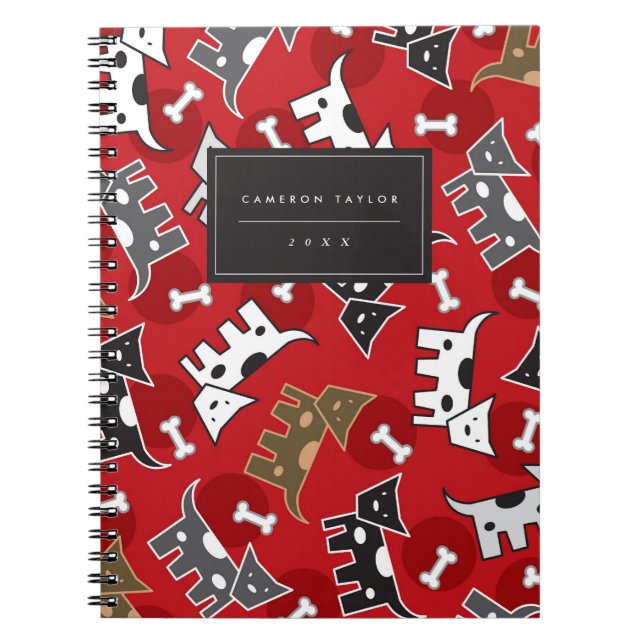 Cute Cartoon Spotted Doggies & Bones Pet Notebook (Front)