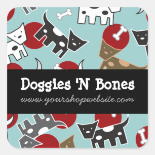 Cute Cartoon Spotted Doggies & Bones Pet Shop Square Sticker