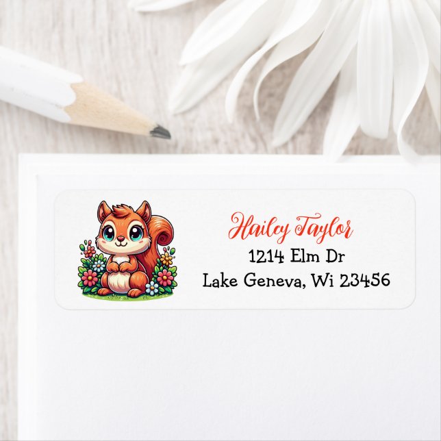 Cute Cartoon Squirrel and Flowers Pink (Insitu)