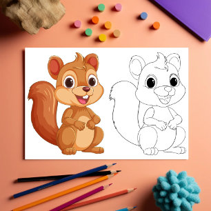Cute Cartoon squirrel colouring page