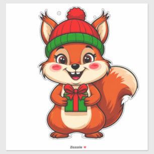 Cute Cartoon Squirrel in Holiday Hat