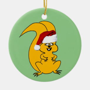 Cute Cartoon Squirrel in Santa Hat Christmas Ceramic Tree Decoration