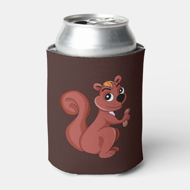 Cute cartoon squirrel with a peanut  can cooler (Can Front)