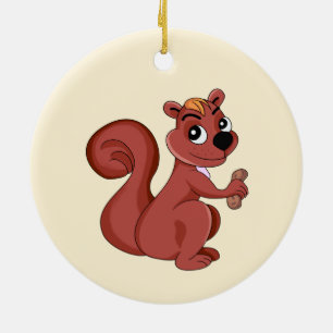 Cute cartoon squirrel with a peanut  ceramic tree decoration