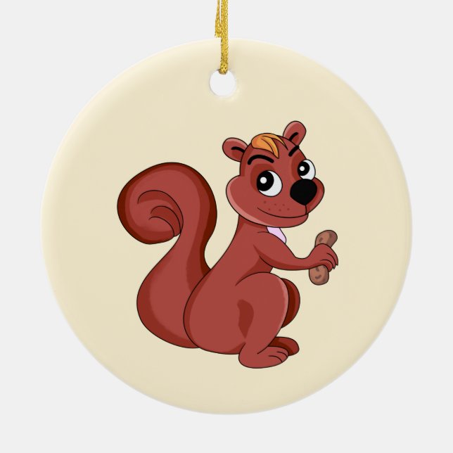 Cute cartoon squirrel with a peanut  ceramic tree decoration (Back)