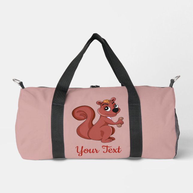 Cute cartoon squirrel with a peanut   duffle bag (Front)