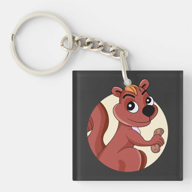 Cute cartoon squirrel with a peanut  key ring (Front)